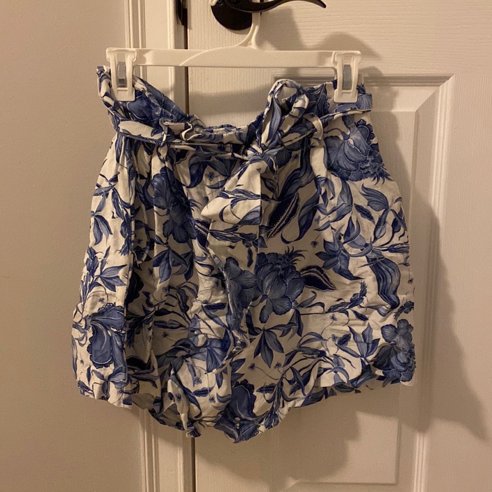 Blue and white floral high waisted shorts